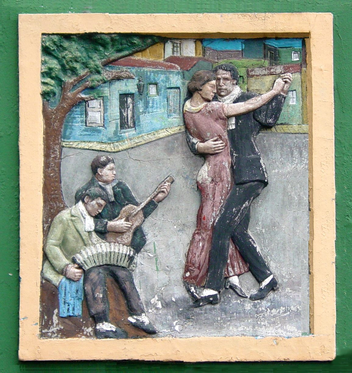 ArgentinaBA-LaBoca-Mural-OldTownAndDancers-2825