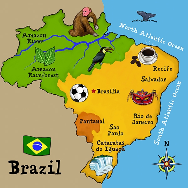 Brazil map cartoon