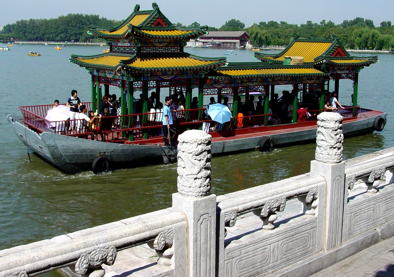 Boat for visitors on city lake