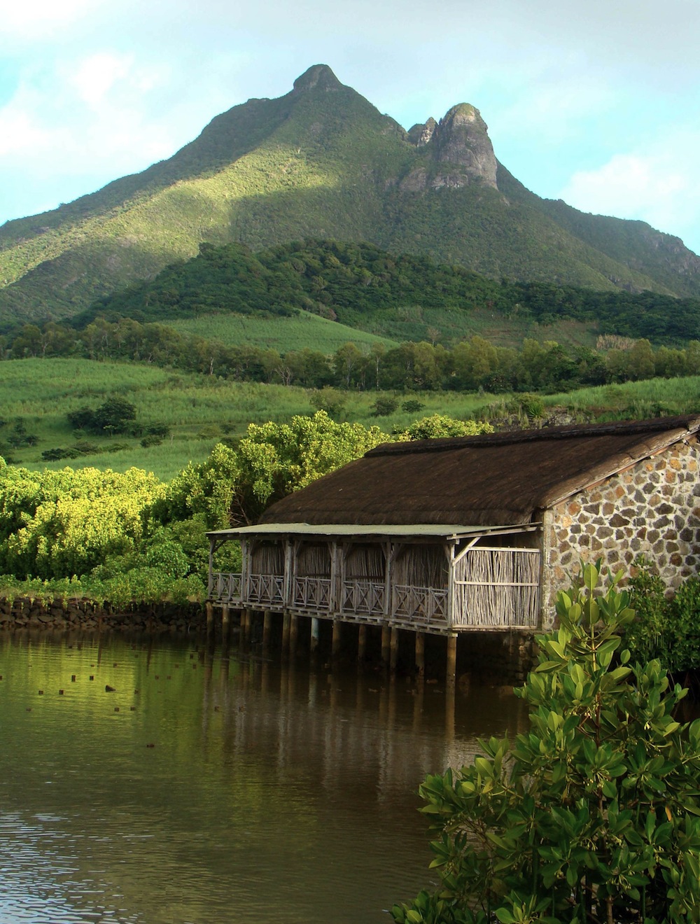 mountains and old house