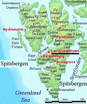 Norway Svalbard map - Western main areas